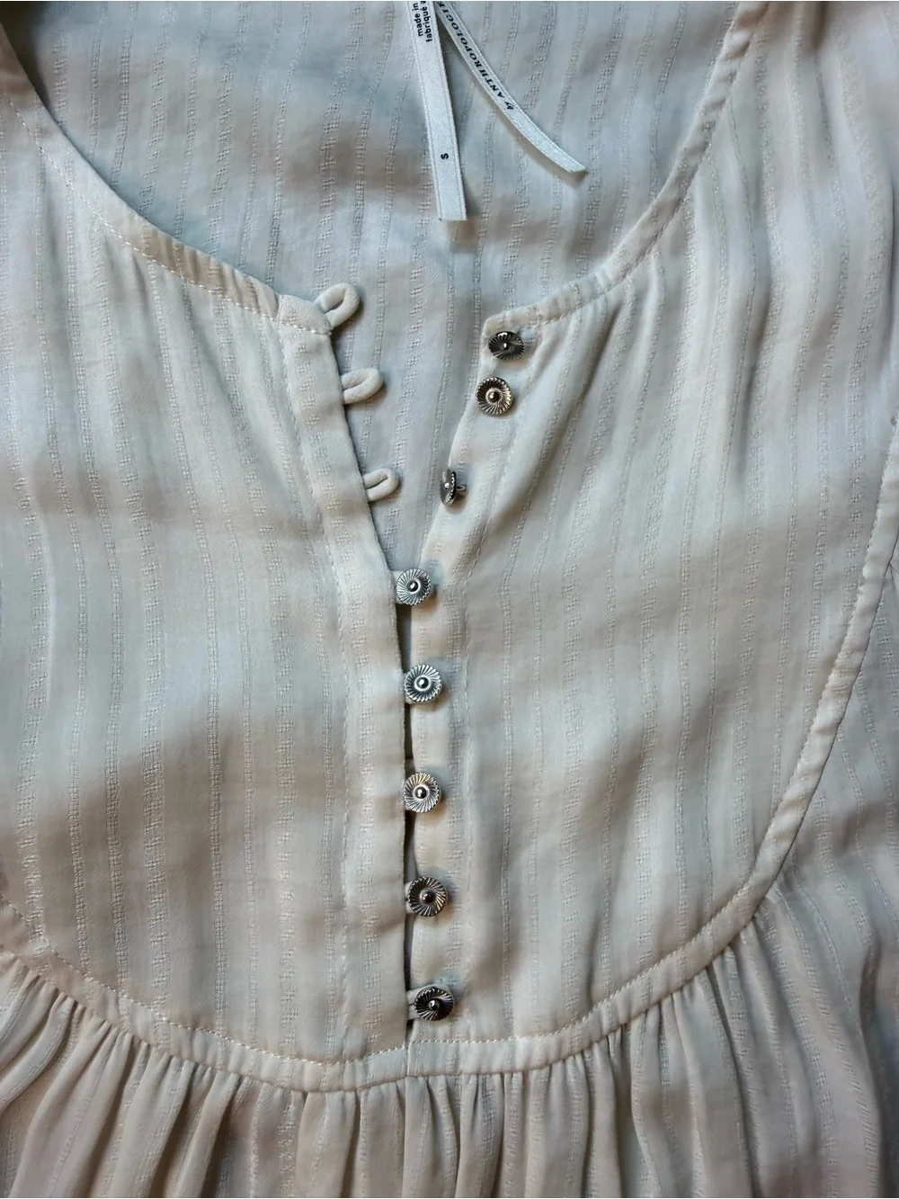 Anthropologie Cream Puff-Sleeve Button Front Blouse Size Small Oversized